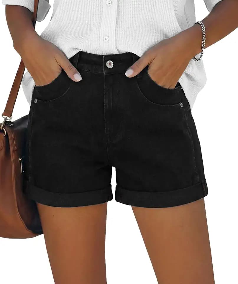onlypuff Women Jean Shorts Ripped Mid Rise Stretchy Distressed Casual Denim Shorts