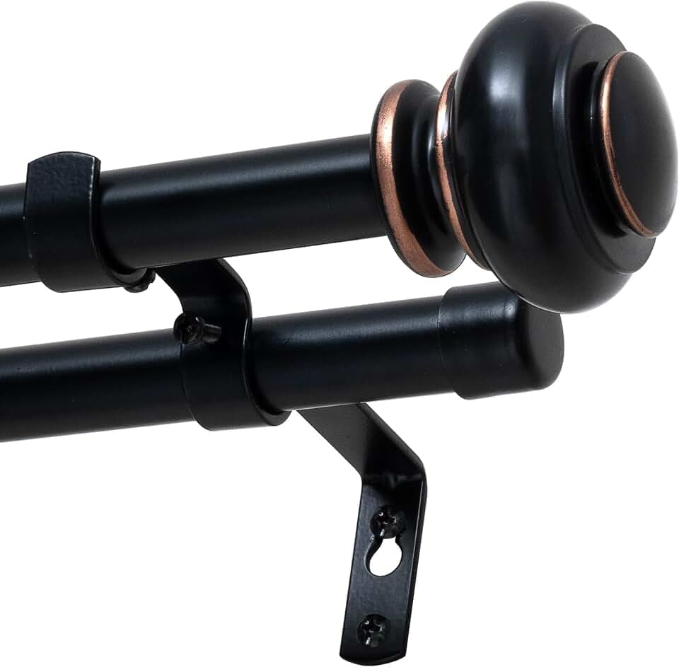 H.VERSAILTEX Double Curtain Rods for Windows 16.2 to 90.6 Inches 3/4 inch Diameter Adjustable Decorative Telescoping Double Curtain Rod with Brackets Heavy Duty Splicing Double Curtain Rods, Black