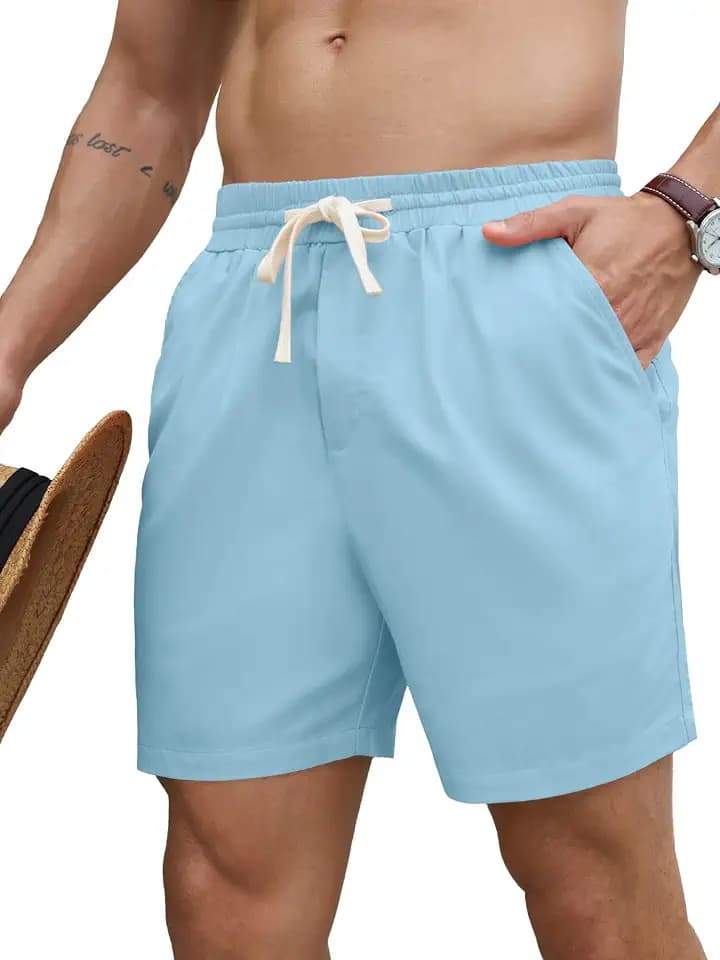 PLEPAN Men's 5 Inch Inseam Linen Shorts Casual Summer Shorts