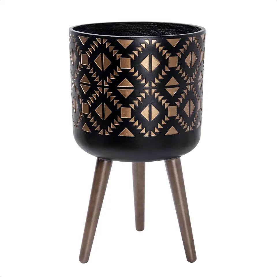 D'vine Dev Planter Pot with Wood Stand, 12 in, Bronze/Black, 88-G-C-6
