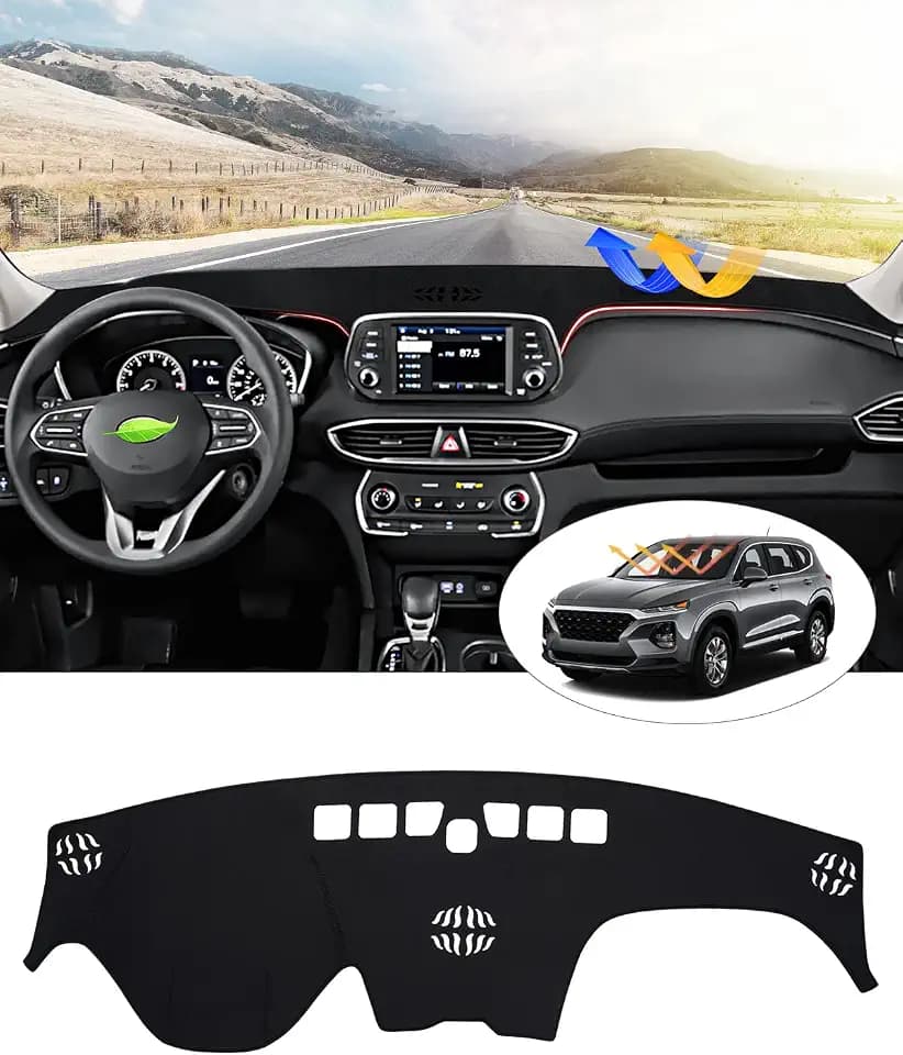 CARTIST Dashboard Cover Custom Fit for Hyundai Santa Fe 2019 2020 2021 2022 2023 Accessories Dash Cover Mat Pad Black （Without HUD）