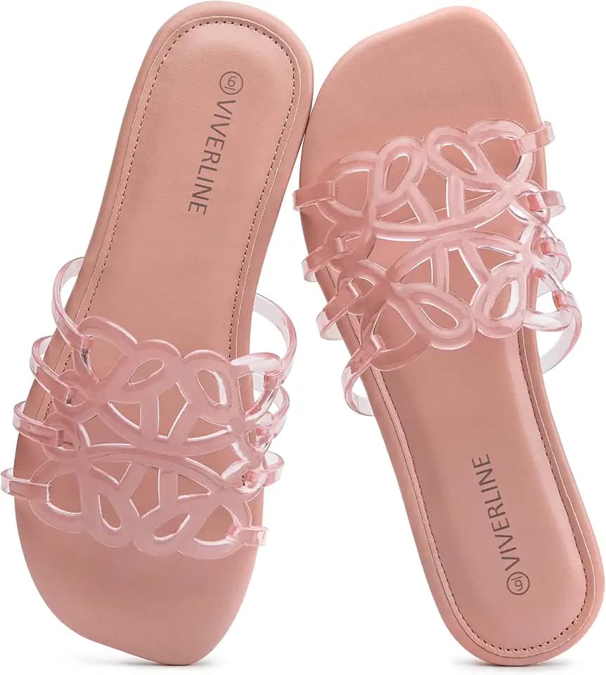 Womens Slide Sandals, Jelly Hollow Slip On Flats with Open Toe