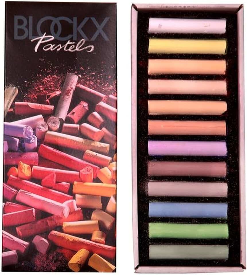 BLOCKX 12912CBXC - Box mit 12 Pastellkreiden, 12x9cm, helle Farben sortiert