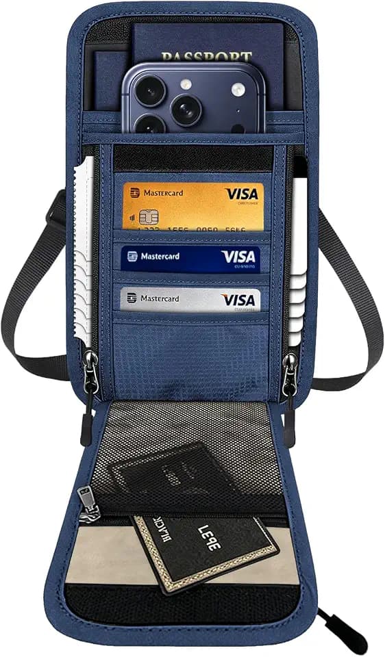 Travel Neck Wallet RFID Blocking – Hidden Passport Holder & Anti-Theft Money Pouch for Men & Women, Lightweight Concealed Undergarment Organizer with Adjustable Strap, Secure Document Holder