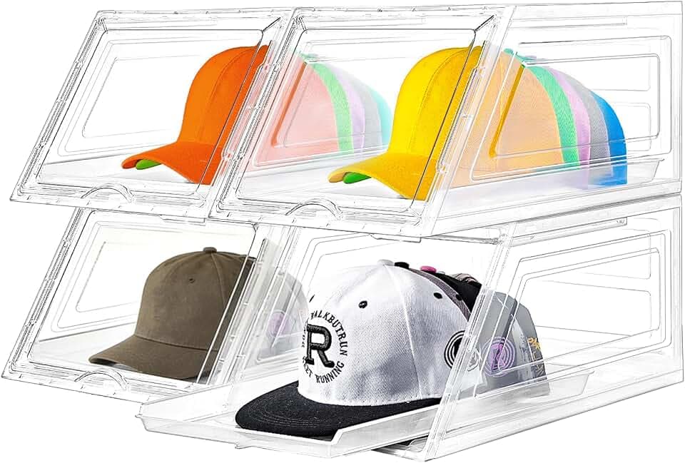 Stackable Clear Hat Organizer for Baseball Caps with Sliding Drawer