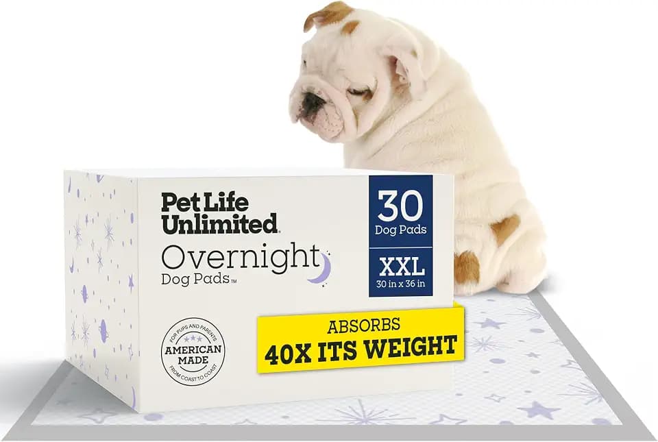 Pet Life Unlimited Overnight XXL Puppy Pads for Dogs, Potty Training Pee Pads, 30 Count, 30" x 36", Leak-Proof, Super Absorbent, Quick-Dry Overnight Protection, Made in USA