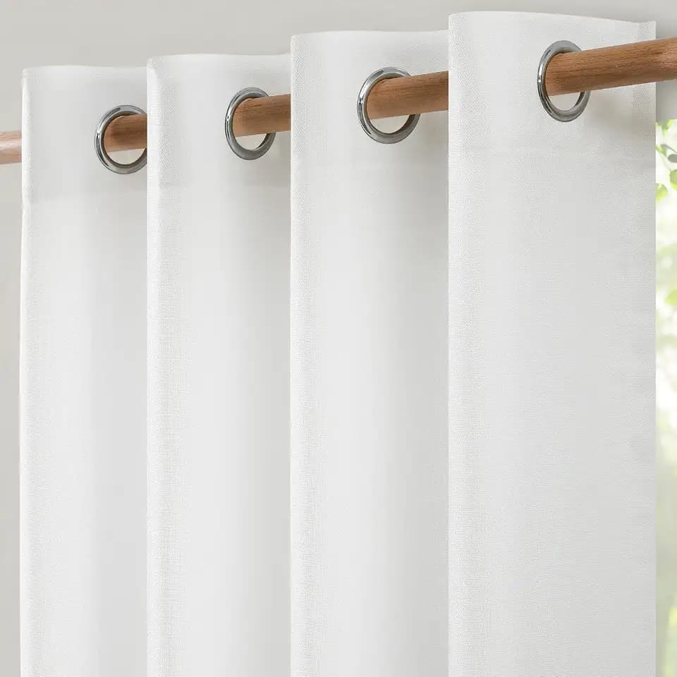 Extra Breit Leinenvorhang Ösen Weiß 300x240 cm, Raumteiler Vorhang, 1 Stück