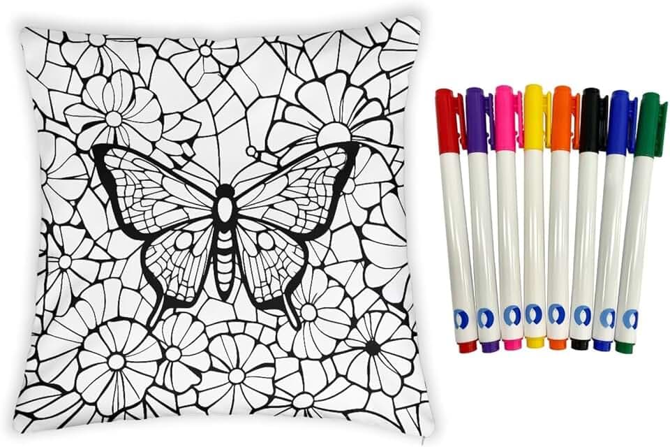 Daisy Coloring Craft Pillow Case for Boys Girls Butterfly Color Your Own Pillowcase DIY Coloring Brushed Throw Pillow Cover for Decoration Supplies Craft Size S