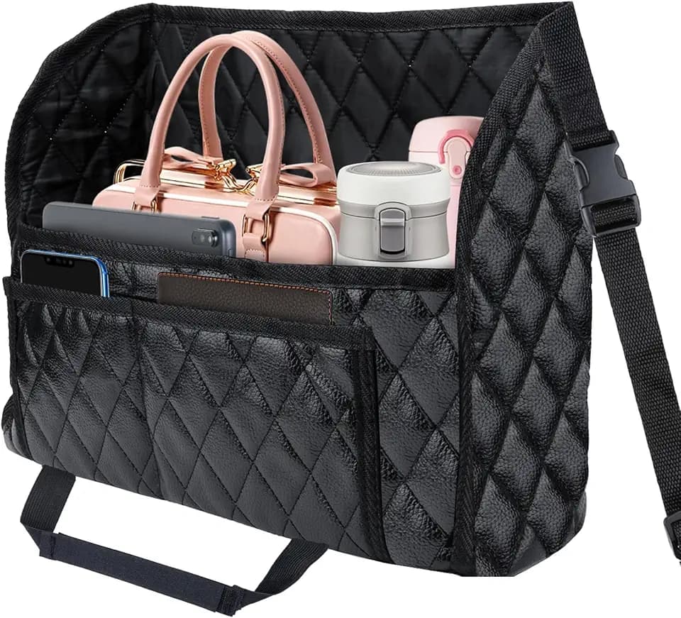 BFXM Car Purse Holder Between Seats, Leather Front Seat Car Organizer