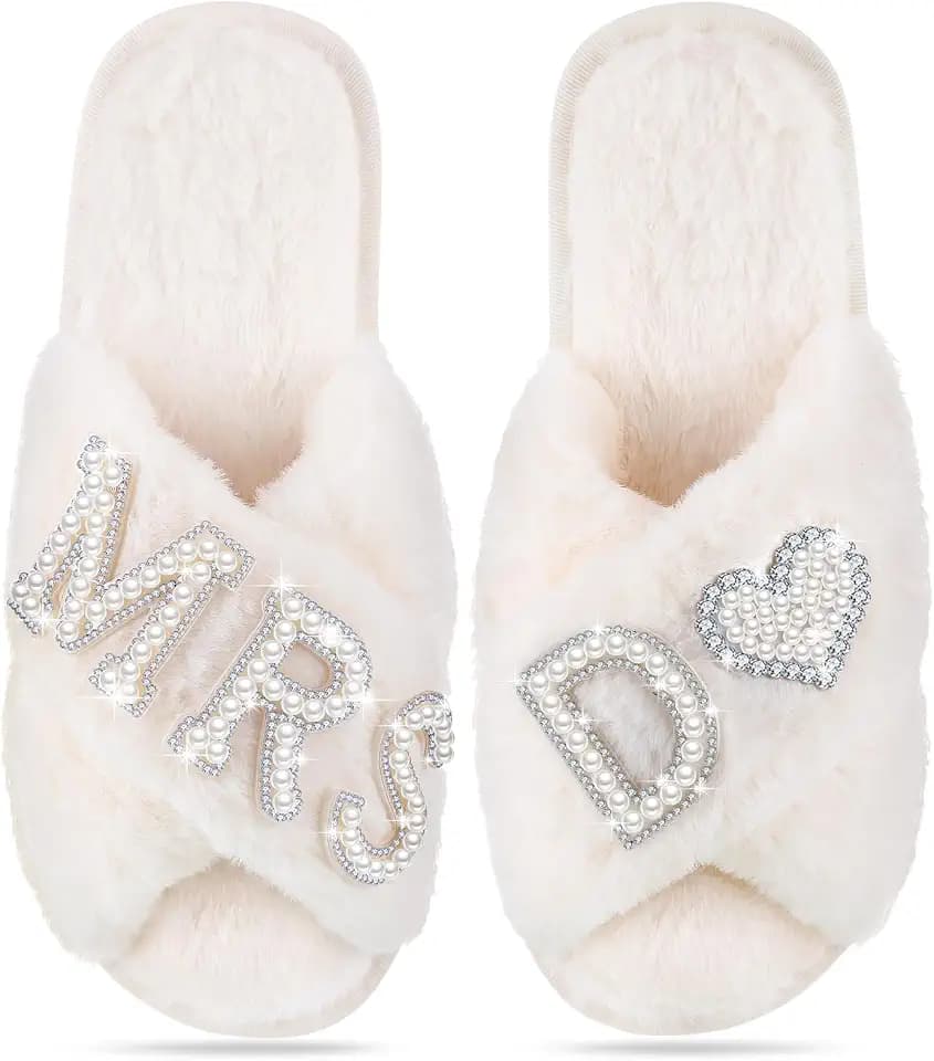 Tarpop Bride Slippers Personalized Initial Wedding Slippers
