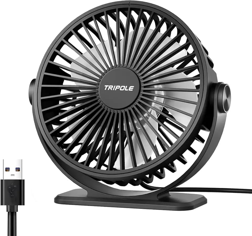 TriPole Ventilator Leiser, Mini Ventilator mit 3 Geschwindigkeiten, USB Tischventilator Leistungsstarker Tragbarer mit 360° Neigung, Fan klein für Einsatz Büro, Schlafzimmer, Reisen