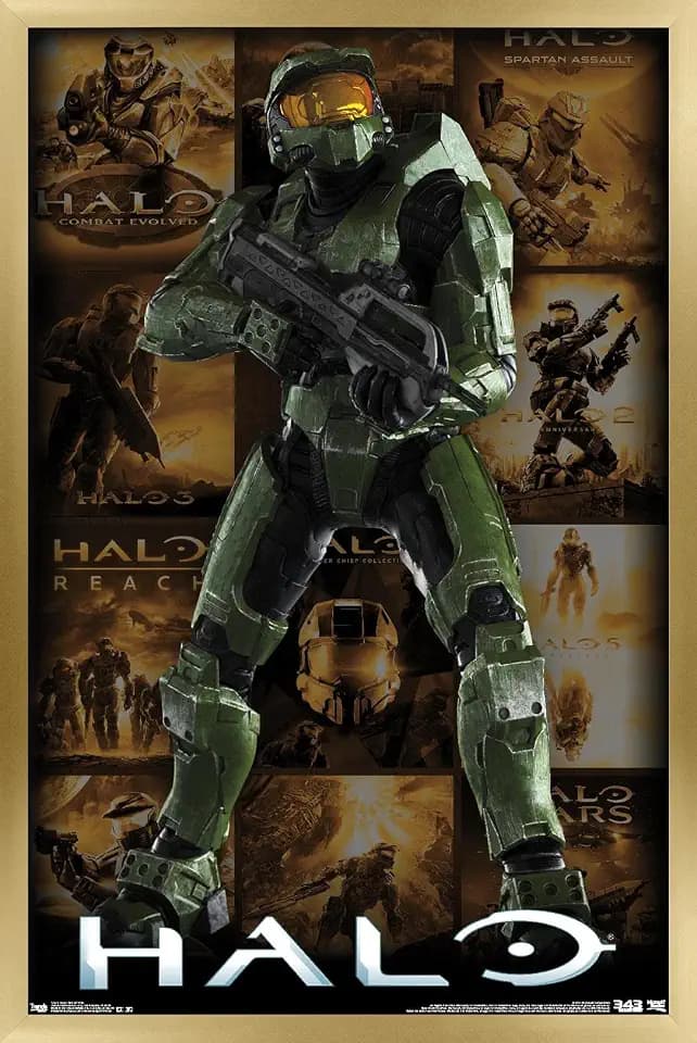 Trends International Halo - Game Key Art Grid Wall Poster, 22.375" x 34", Gold Framed Version
