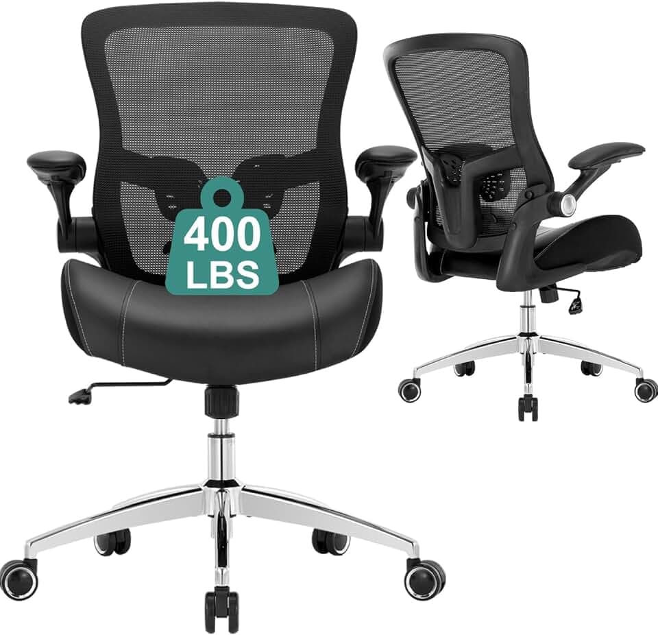 Big and Tall Office Chair 400lbs, Heavy Duty Computer Desk Chair with Wide 3D Modeling Foam Seat, Ergonomic Executive Office Chair for Heavy People with Adjustable Lumbar Support Armrests Metal Base