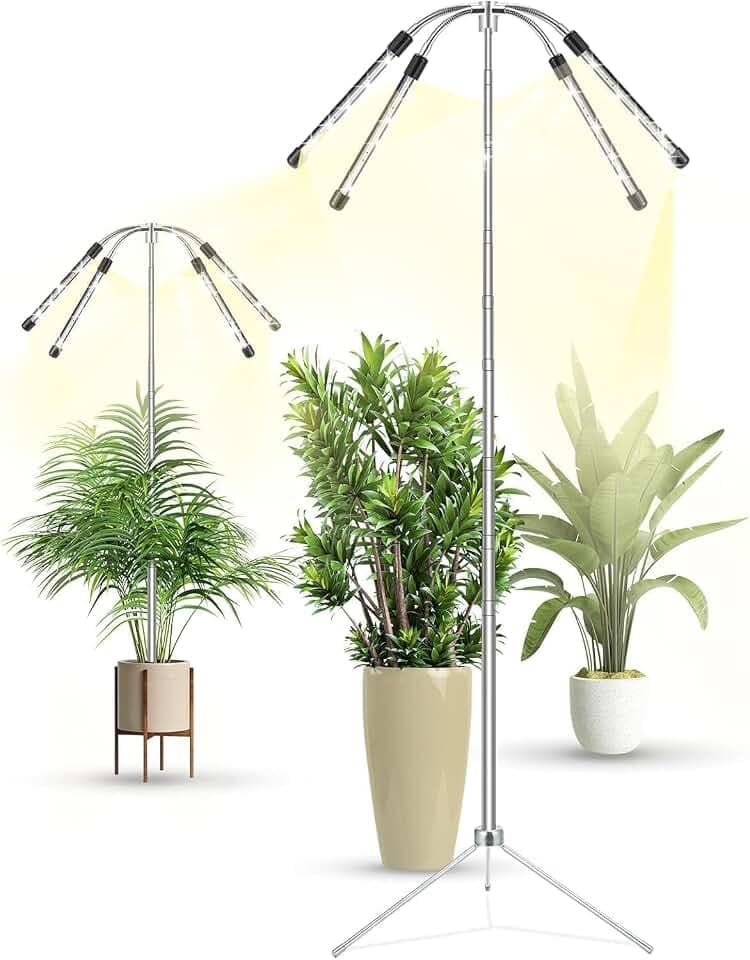 Grow Lights for Indoor Plants Full Spectrum,15-62 Inches Height Adjustable Sunlike Plant Growing Lights with Detachable Tripod Stand for Large and Small Plants, Auto On/Off Timer