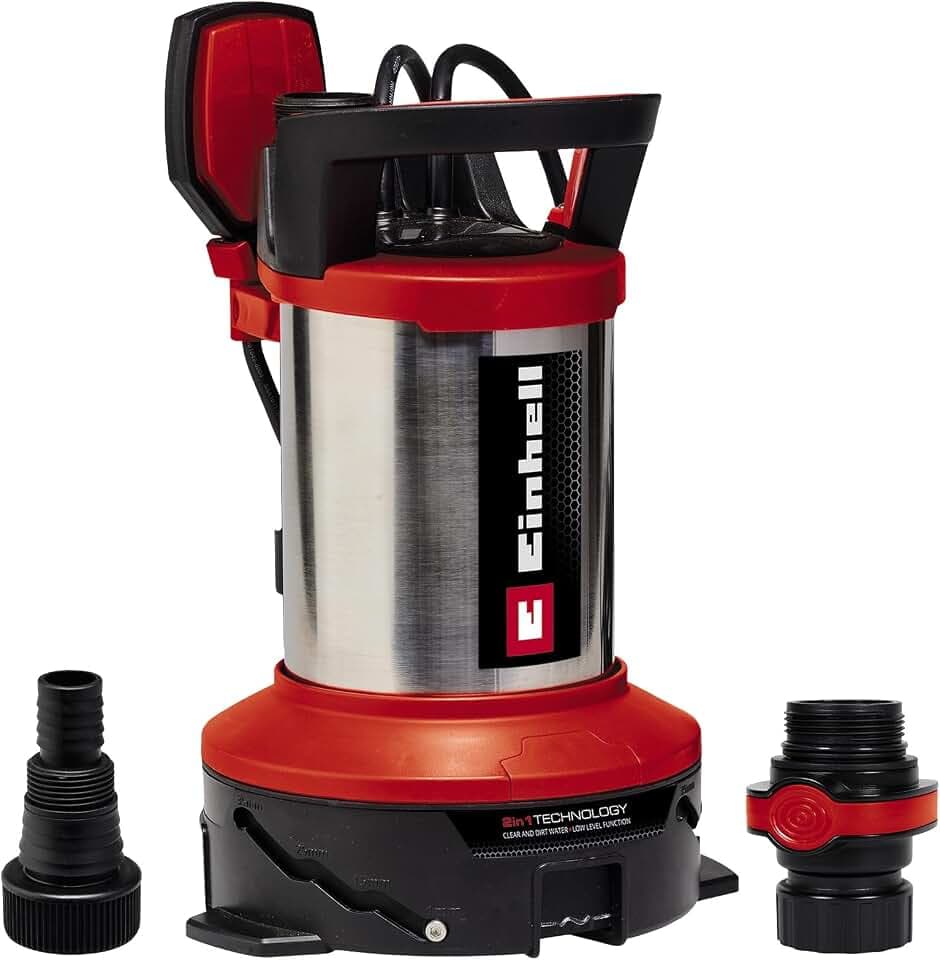 Einhell Schmutzwasserpumpe GE-DP 7535 N LL 2-in-1 | 750 W | 0,9 bar | 18500 l/h Fördermenge | 9 m Förderhöhe | Ø 35 mm Fremdkörper | Quick-Connector & Universaladapter