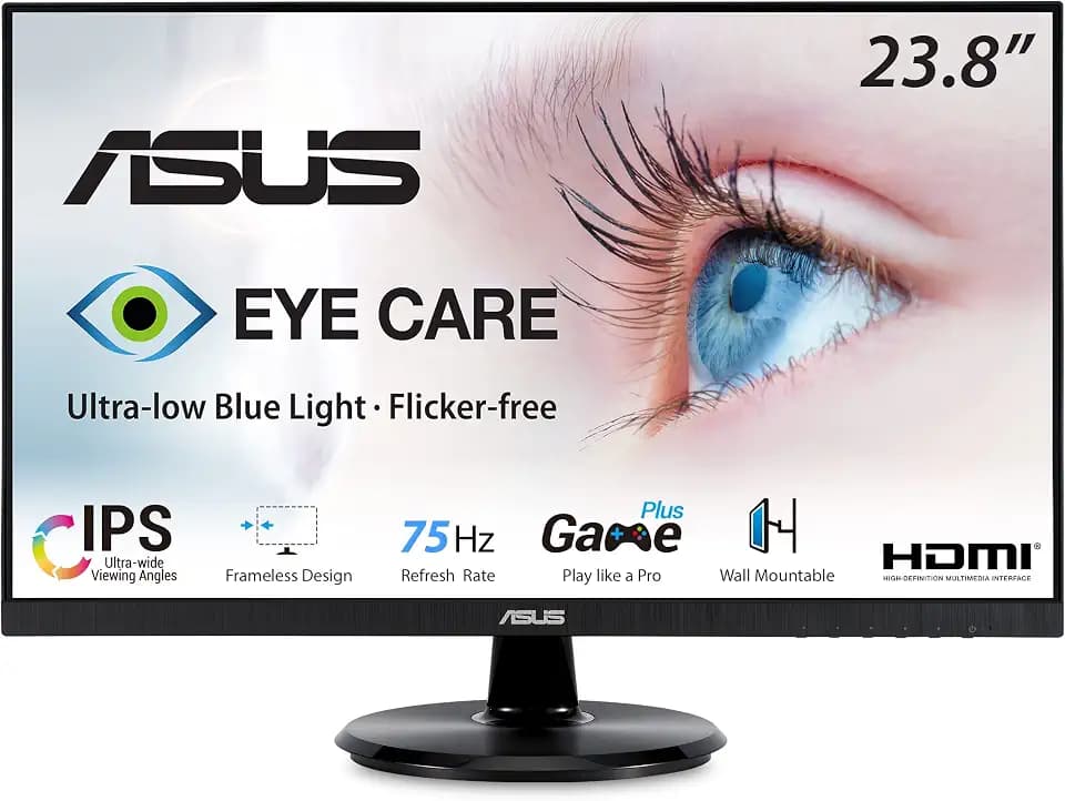 ASUS VA24DQ 24 Inch 1080P Computer Monitor, HDMI, DisplayPort, VGA, Speaker
