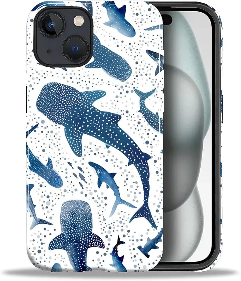 Case Compatible with iPhone 15,Double Layer Protection, Matte Finish, Anti-Drop and Anti-Fingerprint Armor -Collage Blue Whales and Sharks