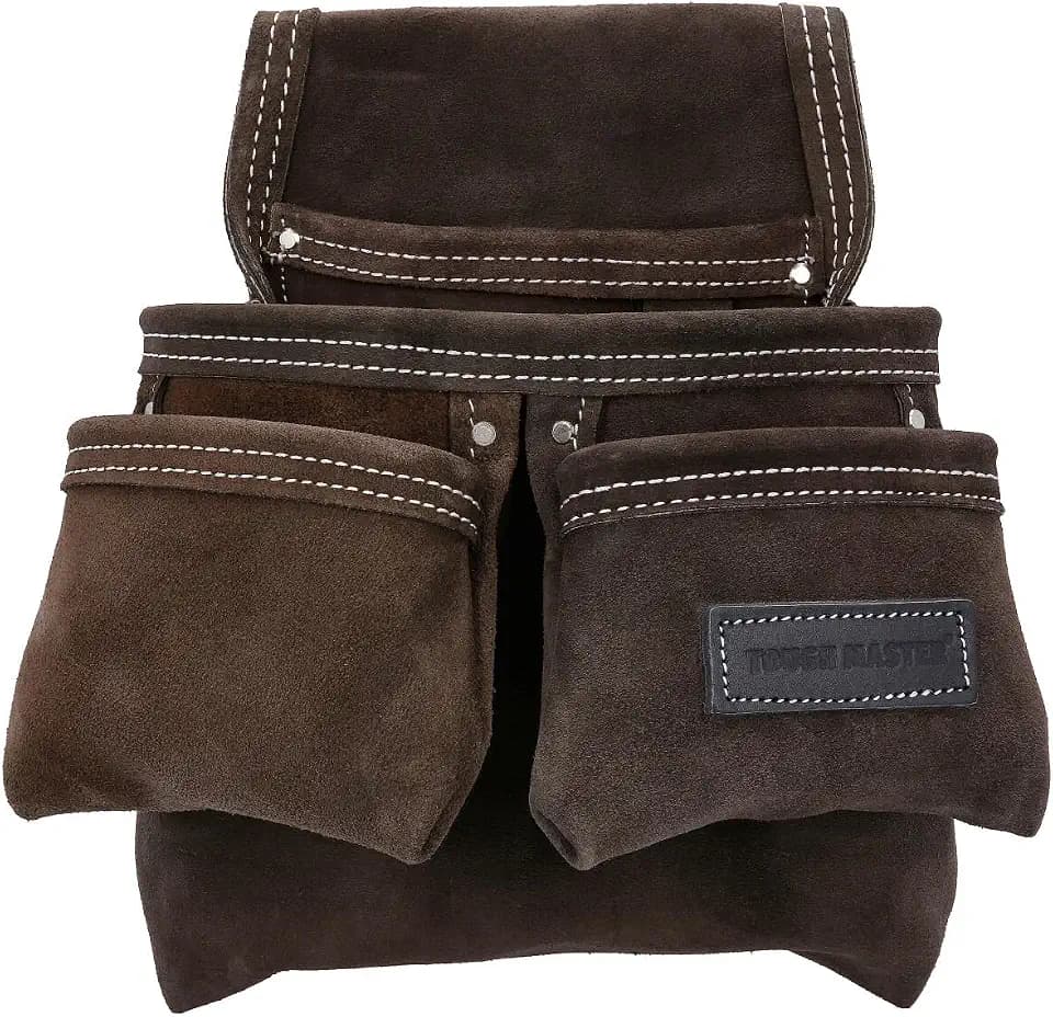 TOUGH MASTER Tool Pouch, 4 Multi Pockets Suede Buffalo Leather Work DIY Organiser for Builders, Carpenters, Gardeners