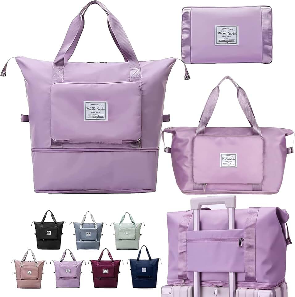 Extra Large Capacity Foldable Travel Bag,Gift,Dry and Wet Separation Multifunctional Sports Shoulder Bag (Lavender, Extra Large)