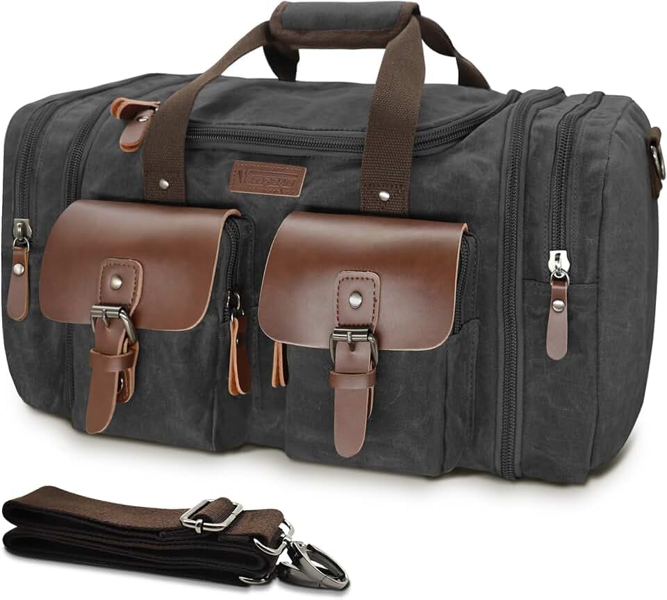 Wildroad Waxed Canvas Duffle Bag - 50L Weekender Overnight Travel Bag