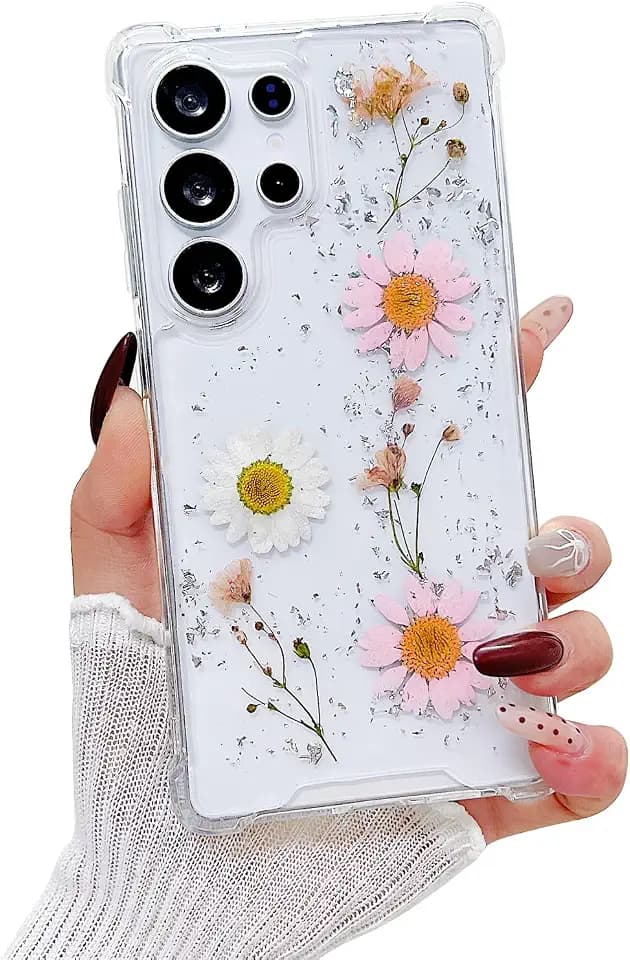 Compatible with Samsung Galaxy S26 Ultra Case Clear Real Flowers