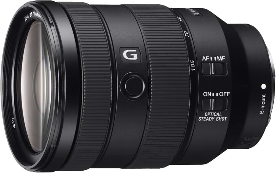Sony SEL24105G FE 24–105 mm F4 G OSS Zoomobjektiv, Vollformat & APS-C, E-Mount, Bildstabilisator, konstante Blende F4, kompatibel mit Alpha A7, ZV-E10, A6400, Schwarz