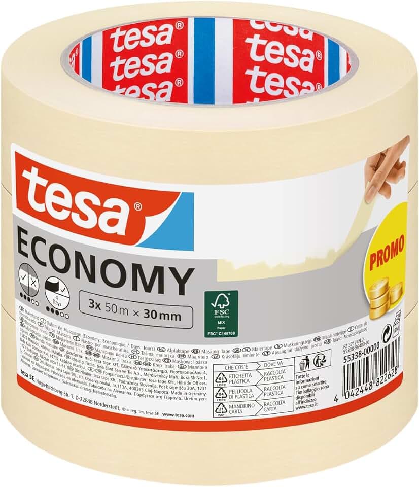 tesa Malerband ECONOMY - 3er-Pack - 50 m x 30 mm