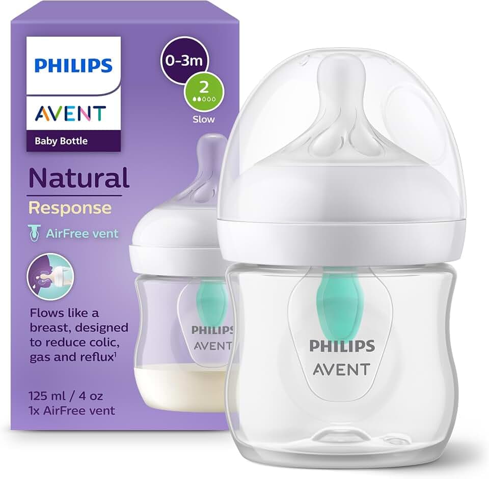 Philips AVENT Babyflaschen Natural Response – Babyfläschchen mit AirFree Ventil, 125 ml, BPA-frei, für Neugeborene ab 0 Monaten (Modell SCY670/01)