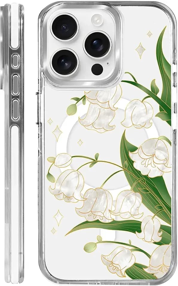 Clear Magnetic Case for iPhone 15 Pro, Slim Anti-Yellow Transparent Cover, Military Grade Protection, Phone Cases for iPhone 15 Pro, Lily of The Valley