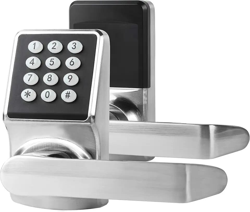 Cielsa Keypad Door Lock with Handle - Electronic Door Knob with Keypad for Front Door, Keyless Entry Code Lock with Fob & Key, Digital Lock for Front Door, Brushed Nickel, 1Pack