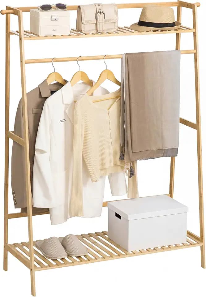 HOMCOM Kleiderständer, Bambus, 114 x 40 x 139 cm, Natur