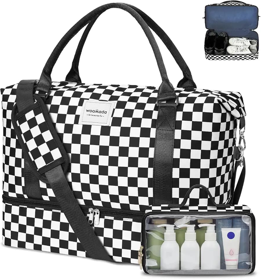 WOOMADA Weekender Overnight Bag for Women, Carry on Shoulder Travel Duffel with Shoes Compartment,Gym Bag with Toiletry Bag