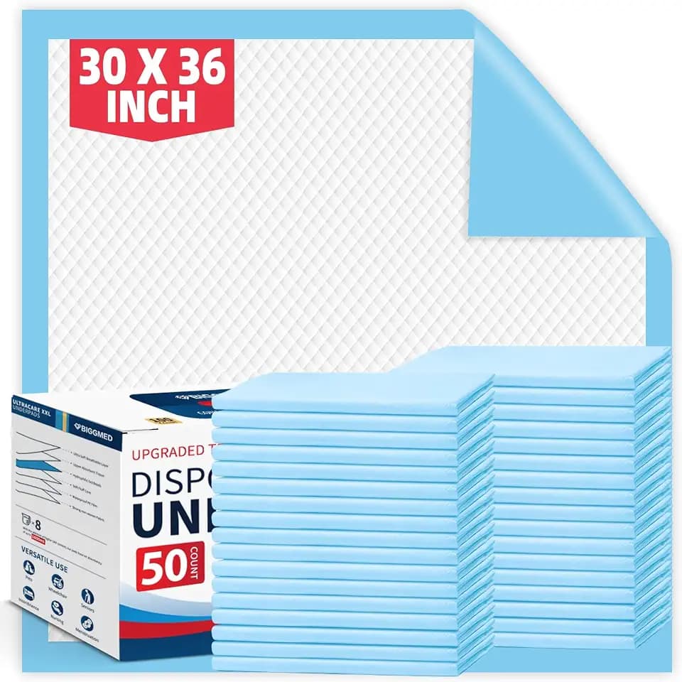 BIGGMED Tear-Resistant Disposable Bed Pads 36" x 30" 50 Count Absorbent Underpads, Chux Thicker Extra Large Incontinence Bed Pads, Pee Pads for Adults, Kids, Elderly, Pets