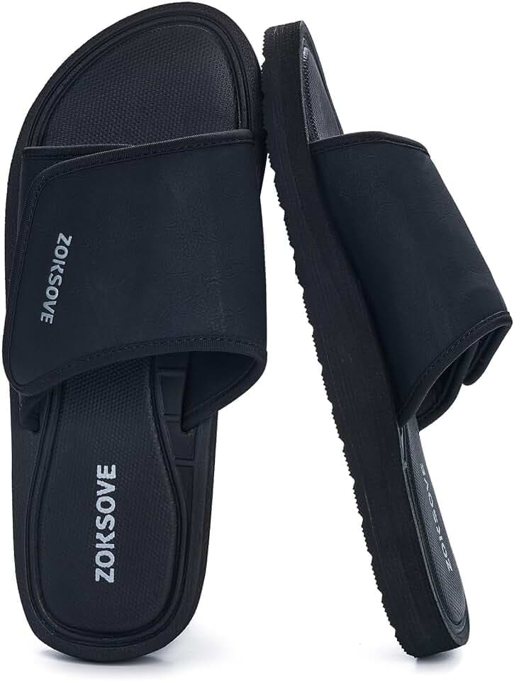 ZOKSOVE Slide Sandals for Men - Adjustable Open Toe Summer Slippers with Padded Footbed-Athletic Anti-Slip Slides with Comfort Soft Memory Foam for indoor/outdoor