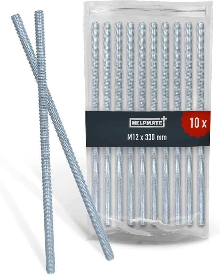 HELPMATE – Gewindestange M12x330 mm aus verzinktem Stahl – 10 Stück