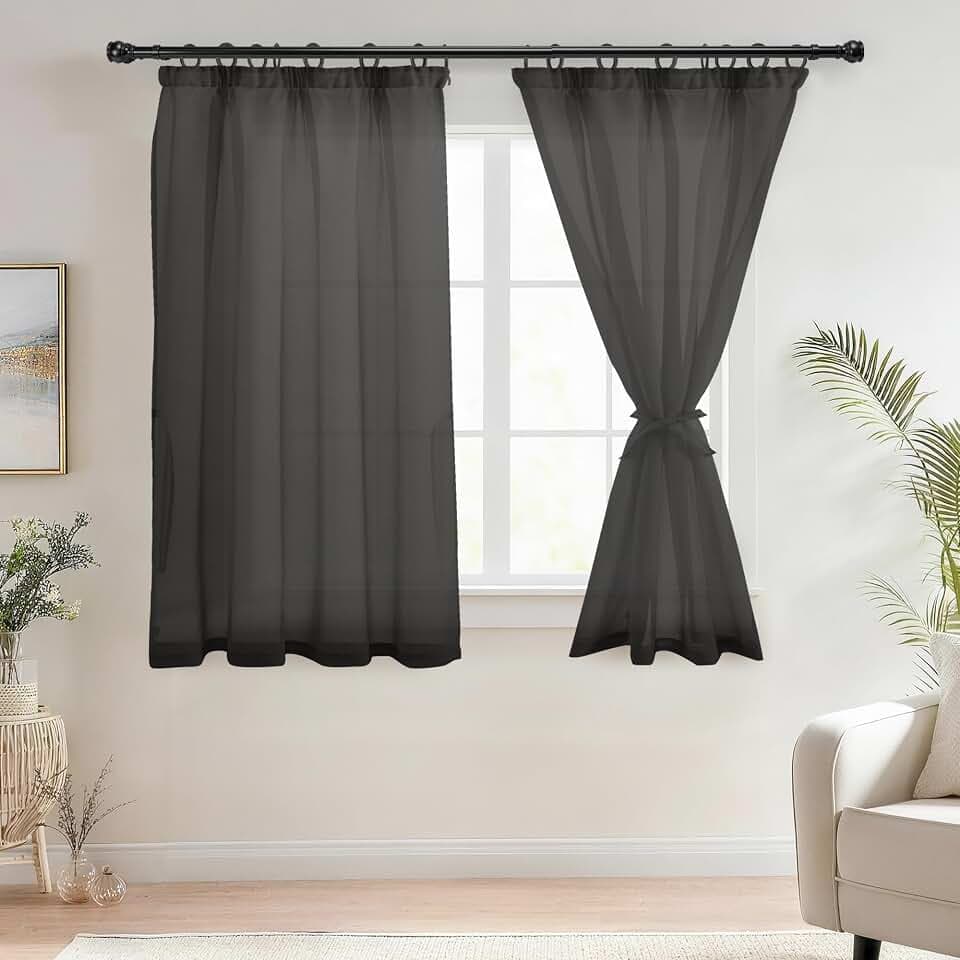DWCN Gardinen mit Kräuselband Transparent Vorhänge, Schwarz, H145 x B140 cm