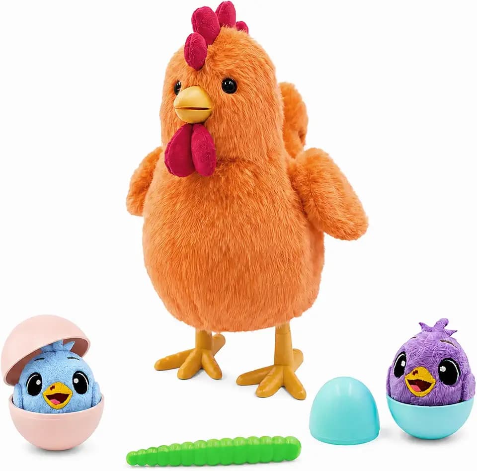 YH YUHUNG Interaktives Mama-Huhn Plüschspielzeug, Geht Singt und Legt Eier, Elektronisches Bauernhof-Tier für Kleinkinder ab 3 Jahren, mit Küken und Futterwurm (Orange)
