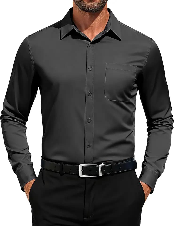 COOFANDY Men's Dress Shirts Long Sleeve Button Down Formal Shirt Regular Fit Solid Business Casual Shirts