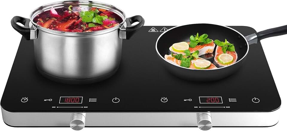 Induktionskochfeld 2 Platten, Cooktron Doppel-Induktionskochplatte mit Touch & Knopfsteuerung, Unabhängige Steuerung, 10 Temperaturstufen, 3500W Max, 4-Stunden-Timer, Ideal für Heimküche & Camping