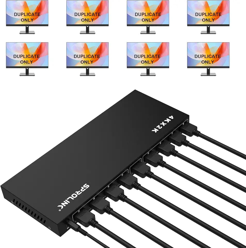 Sprolink LK5-H108 4K HDMI Splitter 1×8, 8 Port Powered Distributor with AC Adapter - 4K@30Hz, PS5/Xbox/Fire TV Compatible