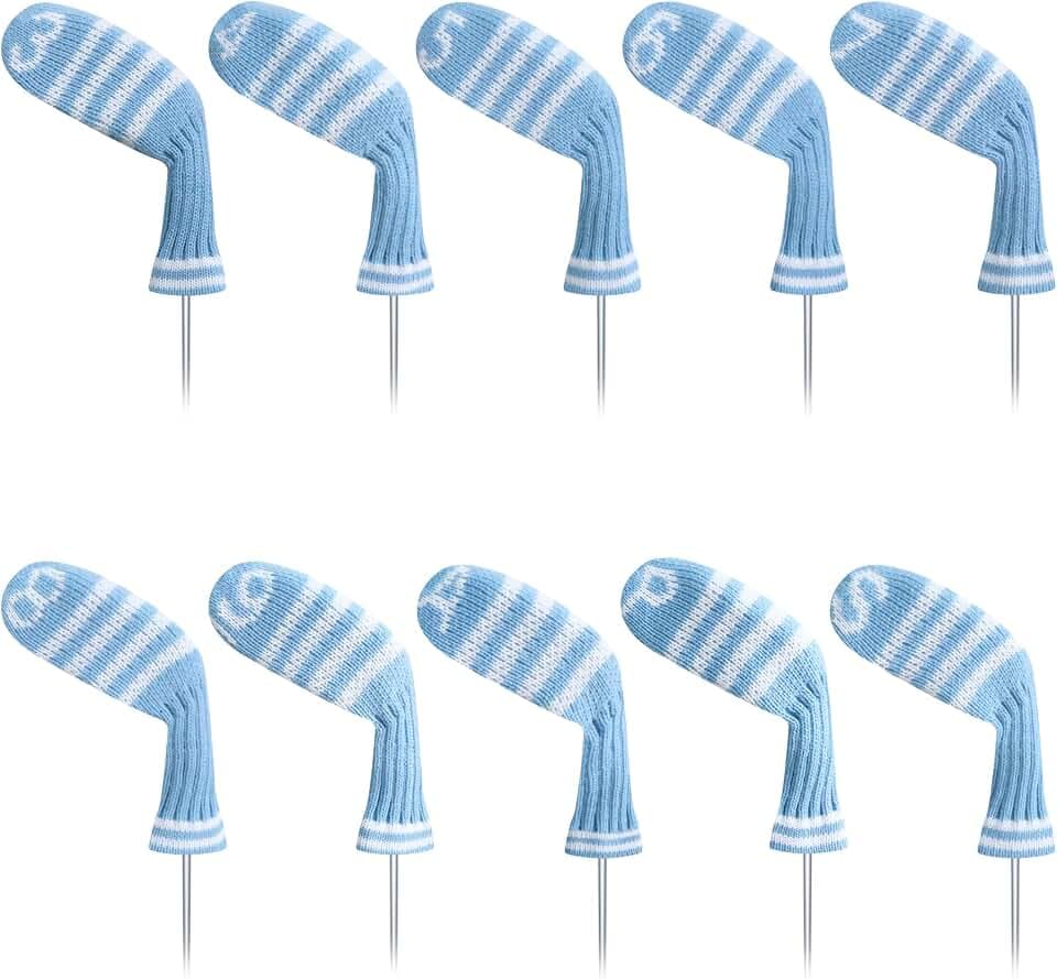 LeFeng 10pcs Knitted Golf Iron Head Covers 3-9/A/P/S Set - Lightweight and Durable Material - Multiple Patterns Golf Club Head Covers - Fit Well for Callaway Ping Taylormade Cobra Etc.