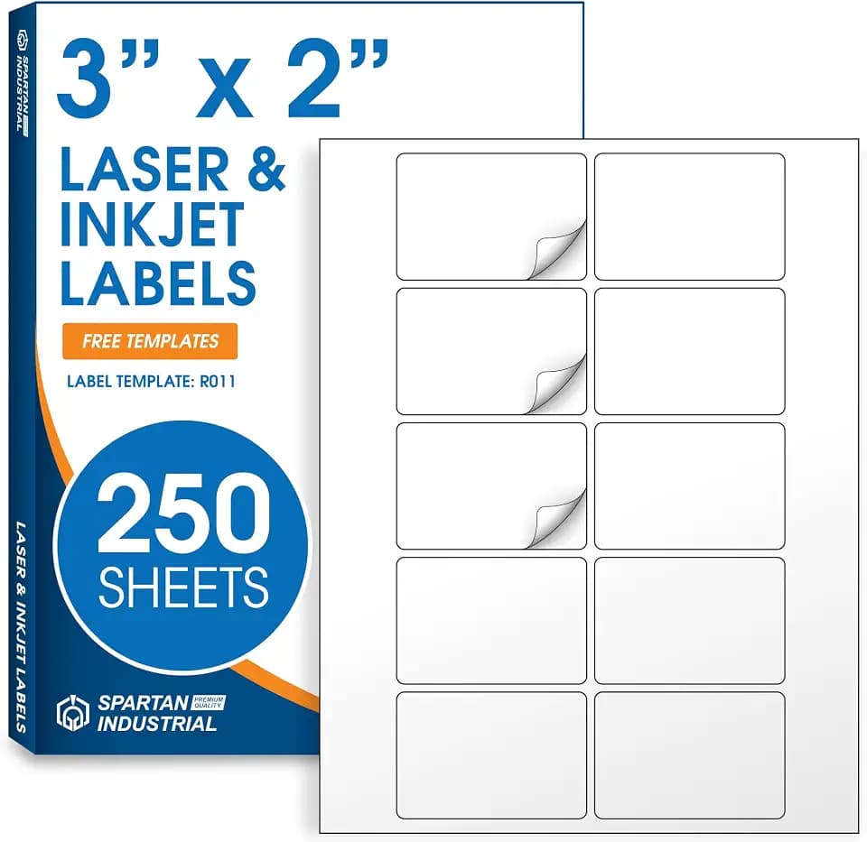 3" X 2" Matte White Printable Shipping Labels (250 Sheets, 2500 Stickers)