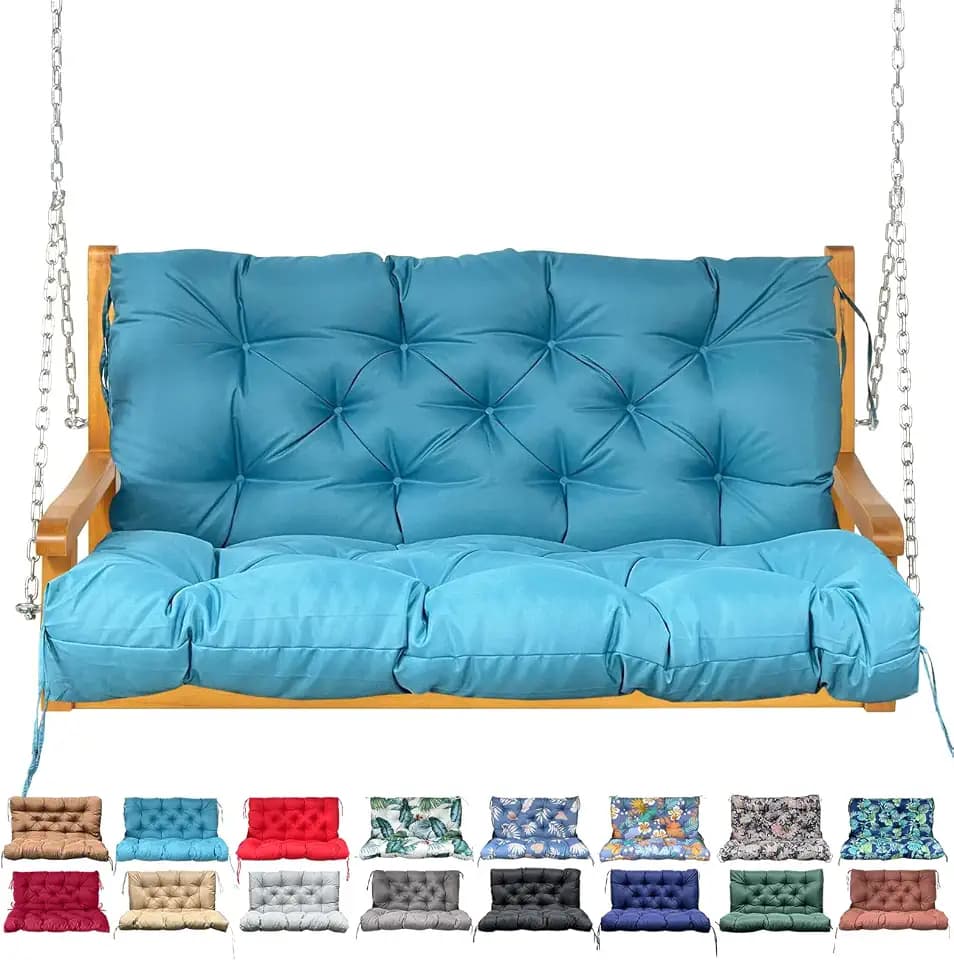 Porch Swing Cushion with Backrest,Waterproof Bench Cushion for Outdoor Furniture,2-3 Seater Replacement Thickened Swing Cushion with Ties,Patio,Outdoor,Backyard and Garden (SkyBlue,47x40)