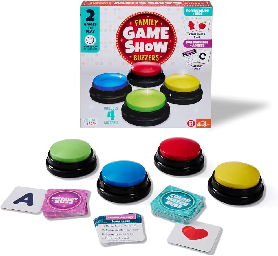 Chuckle & Roar Family Game Show Buzzers – 2-in-1 Category & Color Matching Party Game, Fast Reflex & Word Challenge for Kids and Families, 2–4 Players, Ages 4+