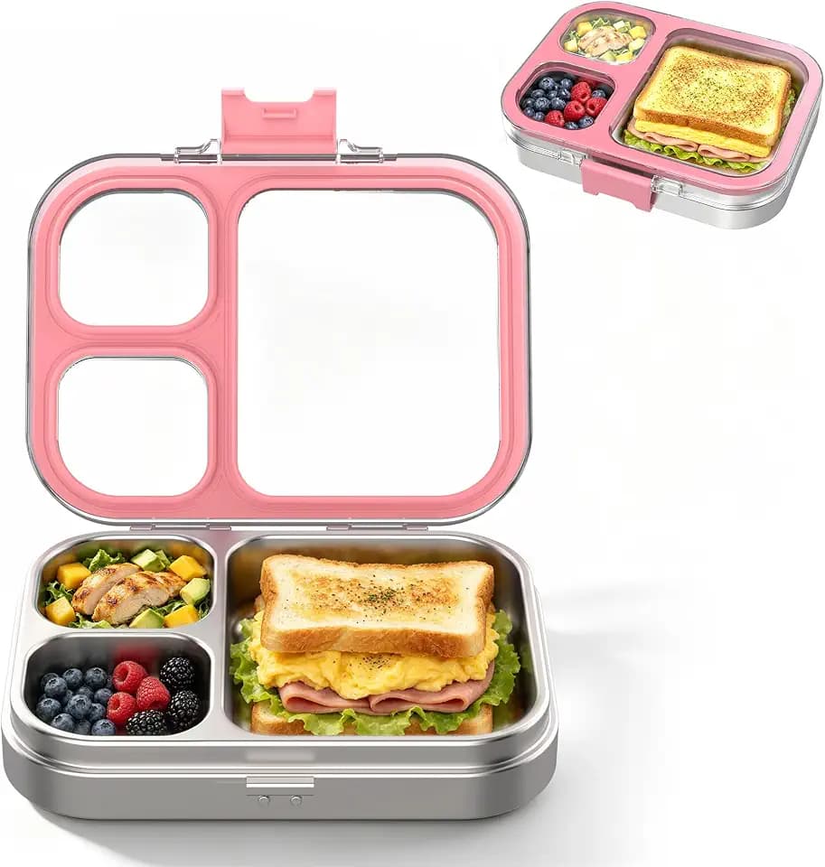 VITONIS Edelstahl Brotdose Kinder Lunchbox 3 Fächer Rosa 800ml