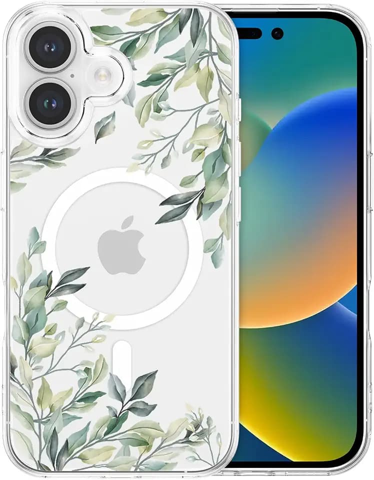RALEAVO for iPhone 16 Case Clear Leaves Magnetic Case,Transparent
