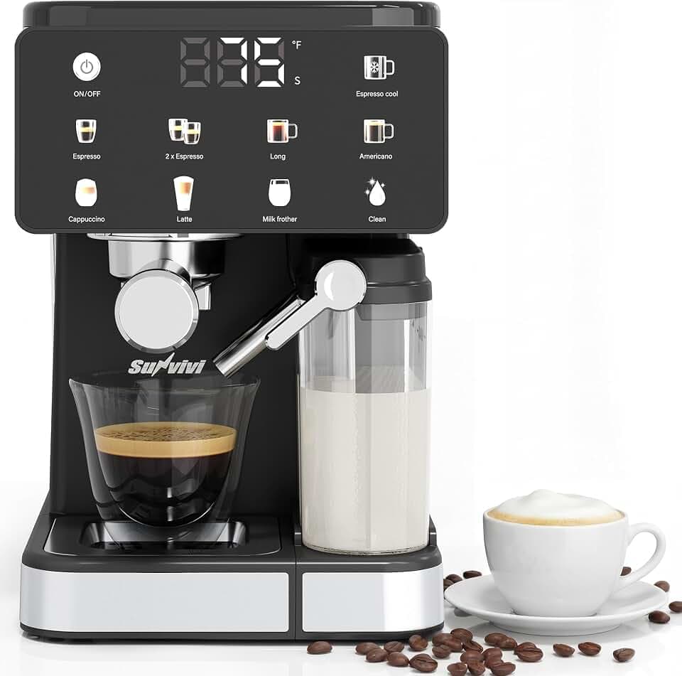 Espresso & Americano Machine with Cold Brew, Iced Coffee Maker with Ground/Capsule Dual Brewing, Touchscreen, Milk Frother, Latte & Cappucinno Maker with 51OZ Water Tank, Self-clean, Black