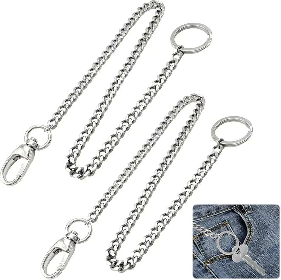 40 cm Lange Kette für Schlüssel und Geldbörsen Hochwertige Brieftasche Kette aus Edelstahl, Robuster Punk-Schlüsselanhänger für Männer und Frauen, Perfekt für Biker und Trucker in Silber