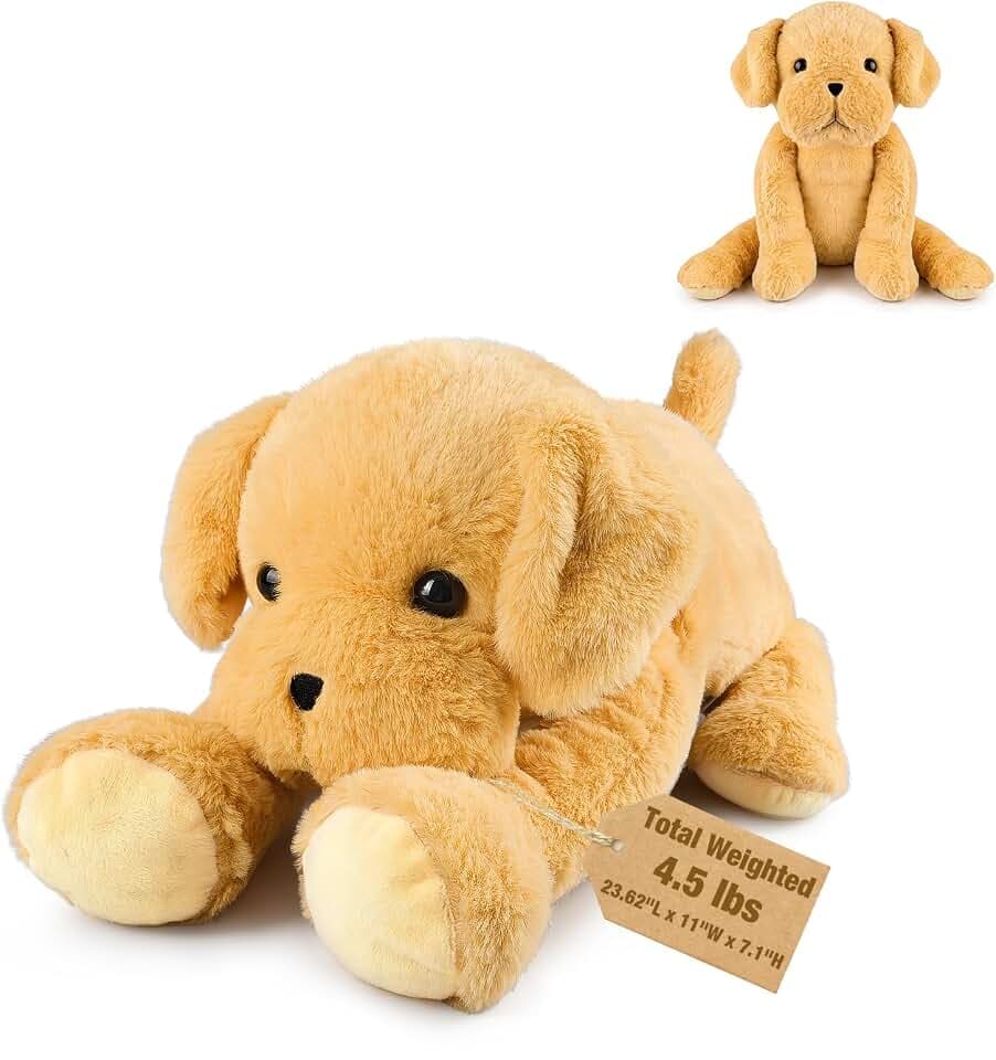 Bobbie & Laxi 61 cm & 2 kg Dog Weighted Stuffed Animal Adjustable Sitting & Laying Plush Toy Pillows with Removable Ceramsite Bag for Companion, Cuddly & Soft Gifts for Adults