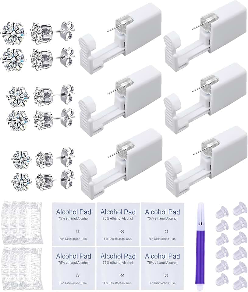 VitaCool Ear Piercing Kit Disposable Ear Cartilage Piercing Gun 3+4+5mm CZ